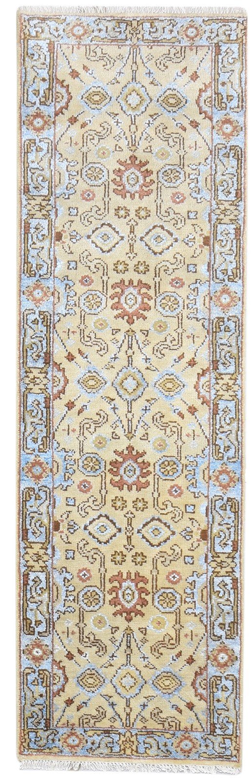 Wool Beige Rug 2'6 X 8' Persian Hand Knotted Oushak Oriental Small Runner 