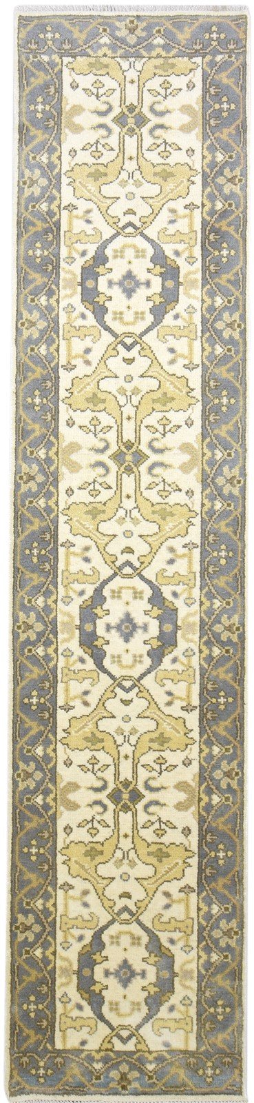 Hand Knotted Cream Wool Rug 3' X 12' Persian Oushak Oriental Small Runner 