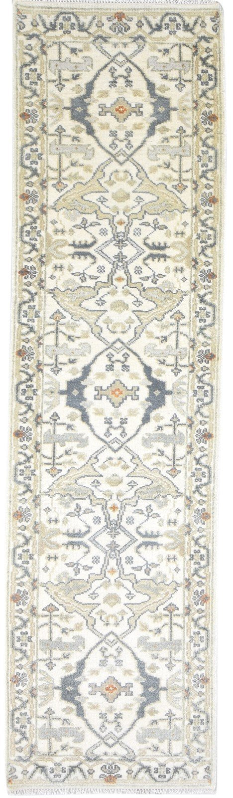 Wool Cream Rug 3' X 10' Persian Hand Knotted Oushak Oriental Small Runner 