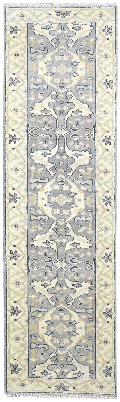 Hand Knotted Grey Wool Rug 3' X 10' Persian Oushak Oriental Small Runner 