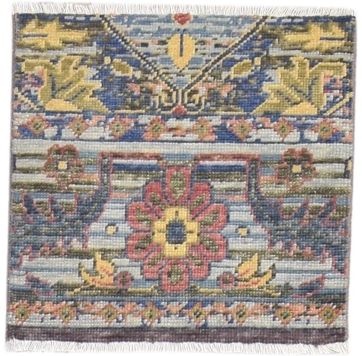 Hand Knotted Multi Color Wool Rug 2X2 Persian Heriz-Indian All-Over Small Carpet 