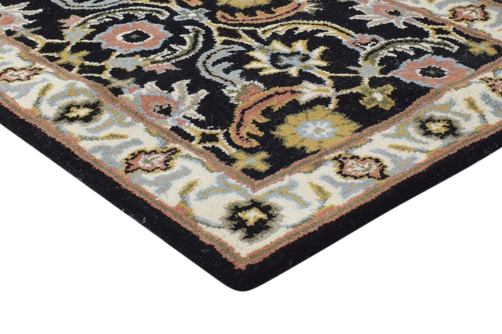 Wool Black Rug 2' X 8' Persien Hand Tufted Kashan Oriental Small Runner 