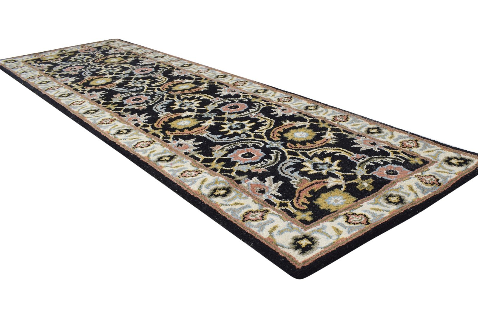 Wool Black Rug 2' X 8' Persien Hand Tufted Kashan Oriental Small Runner 