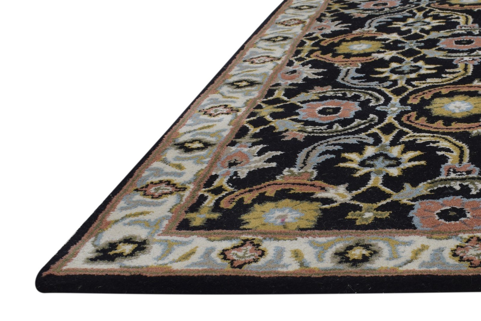 Wool Black Rug 2' X 8' Persien Hand Tufted Kashan Oriental Small Runner 