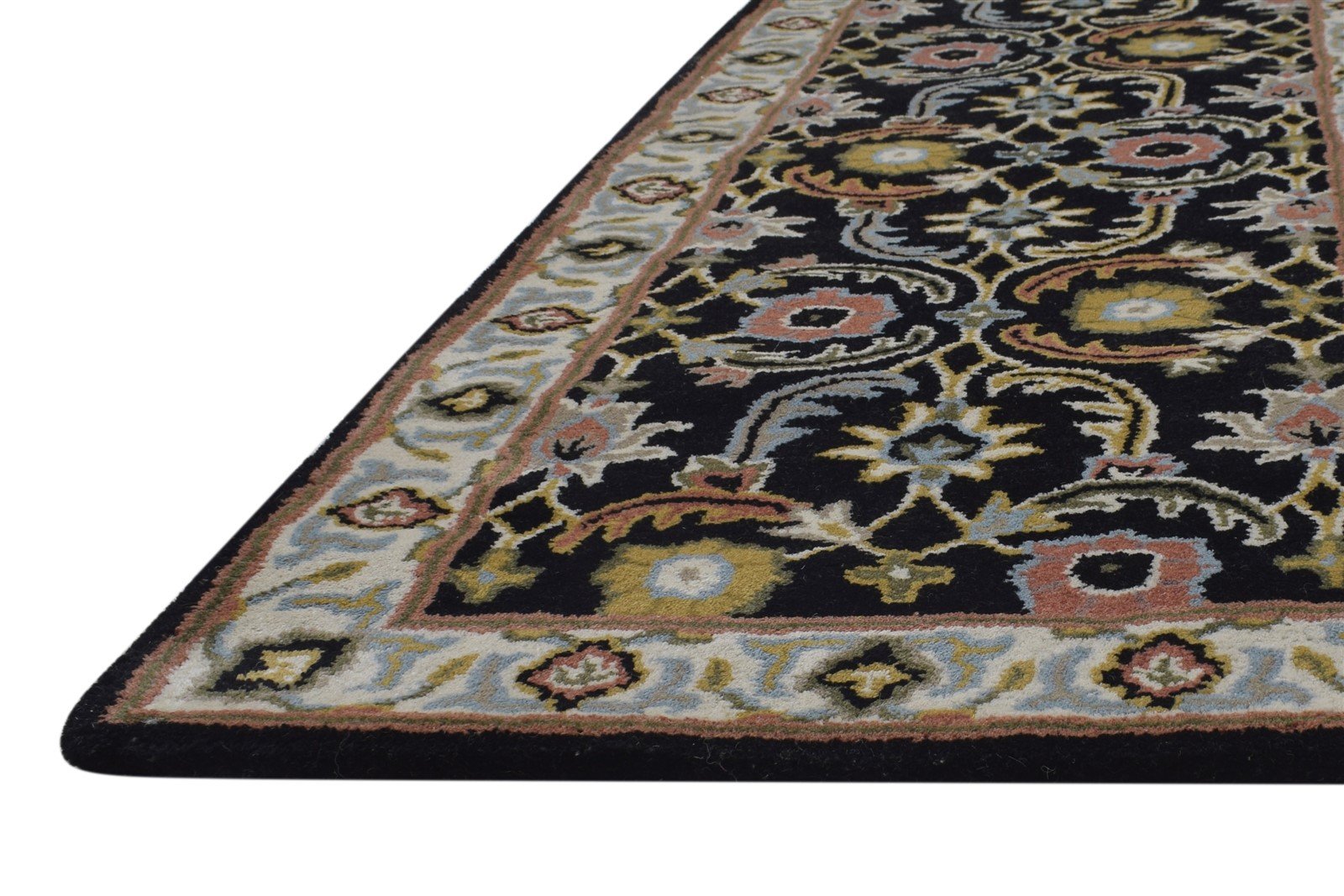 Black Wool Rug 2' X 8' Persian Hand Tufted Kashan Oriental Small Runner 