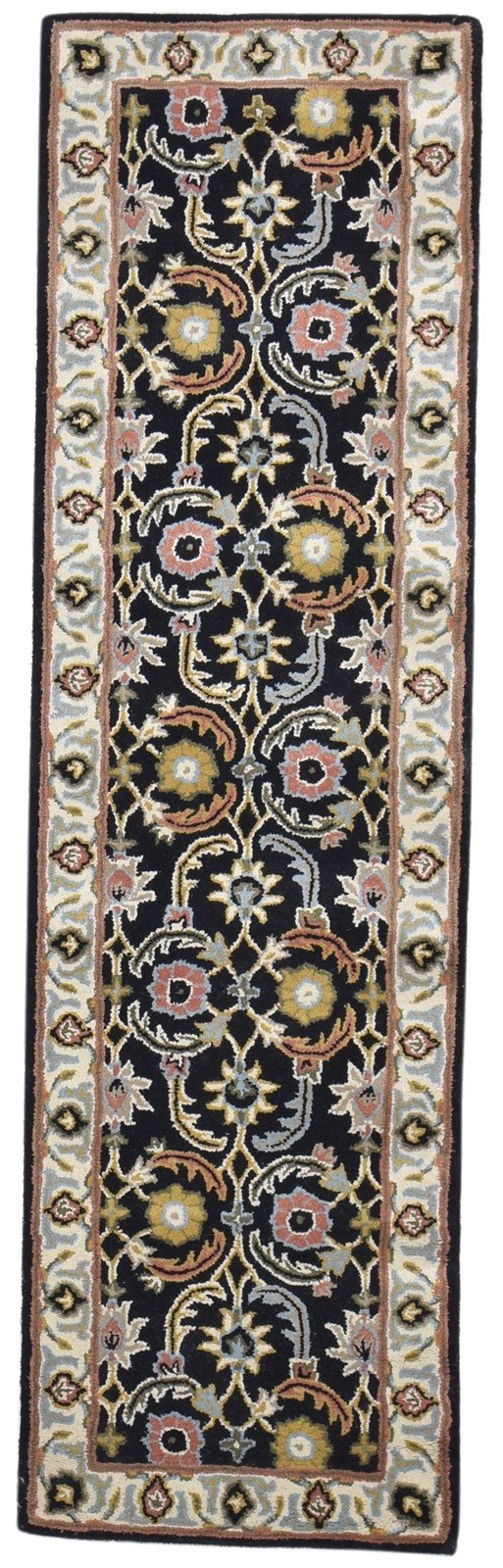 Black Wool Rug 2' X 8' Persian Hand Tufted Kashan Oriental Small Runner 