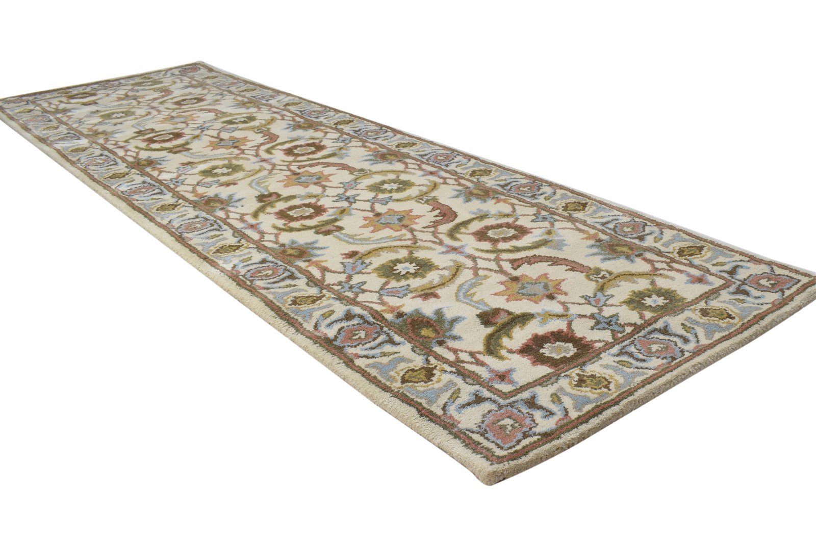 Cream Wool Rug 2' X 8' Persien Hand Tufted Kashan Oriental Small Runner 