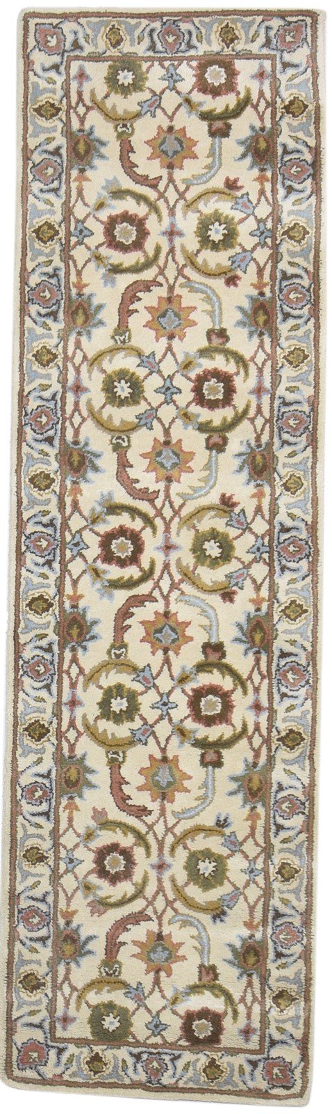 Cream Wool Rug 2' X 8' Persien Hand Tufted Kashan Oriental Small Runner 