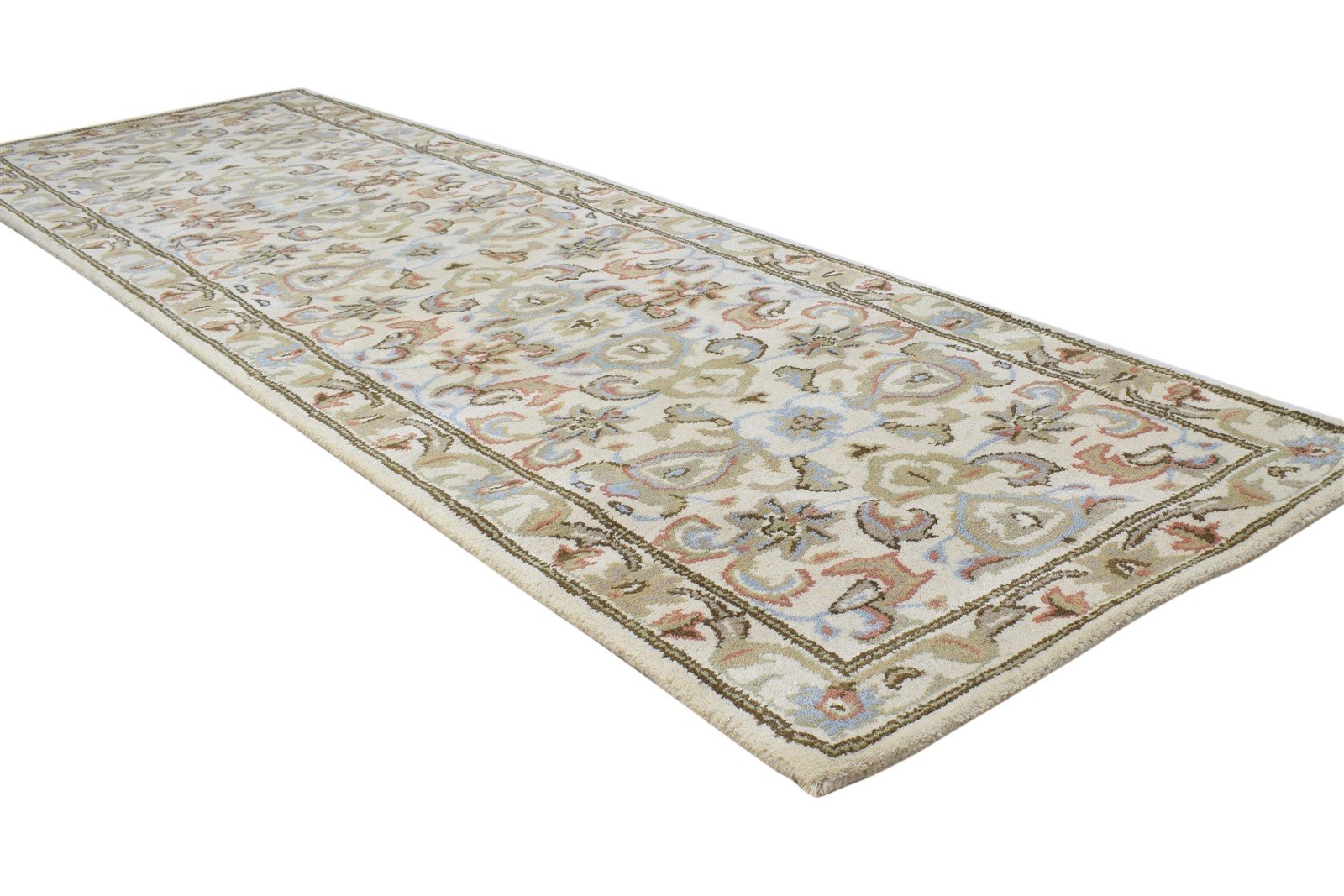 Wool Cream Rug 2' X 8' Persien Hand Tufted Kashan Oriental Small Runner 