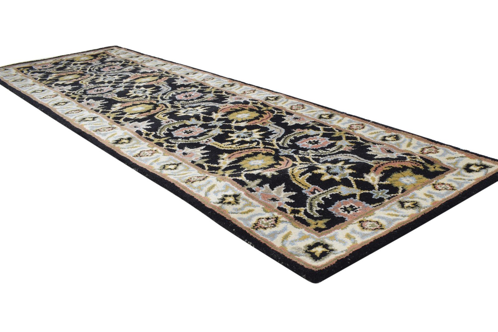 Black Wool Rug 2' X 8' Persien Hand Tufted Kashan Oriental Small Runner 