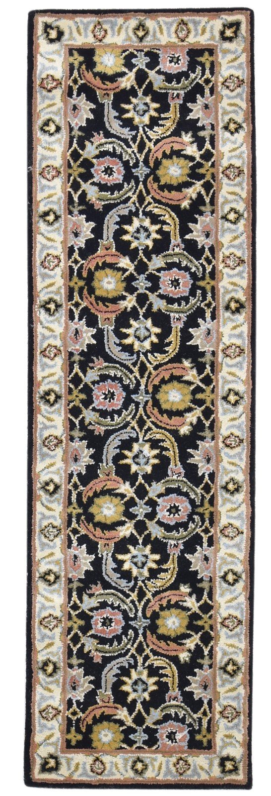 Black Wool Rug 2' X 8' Persien Hand Tufted Kashan Oriental Small Runner 