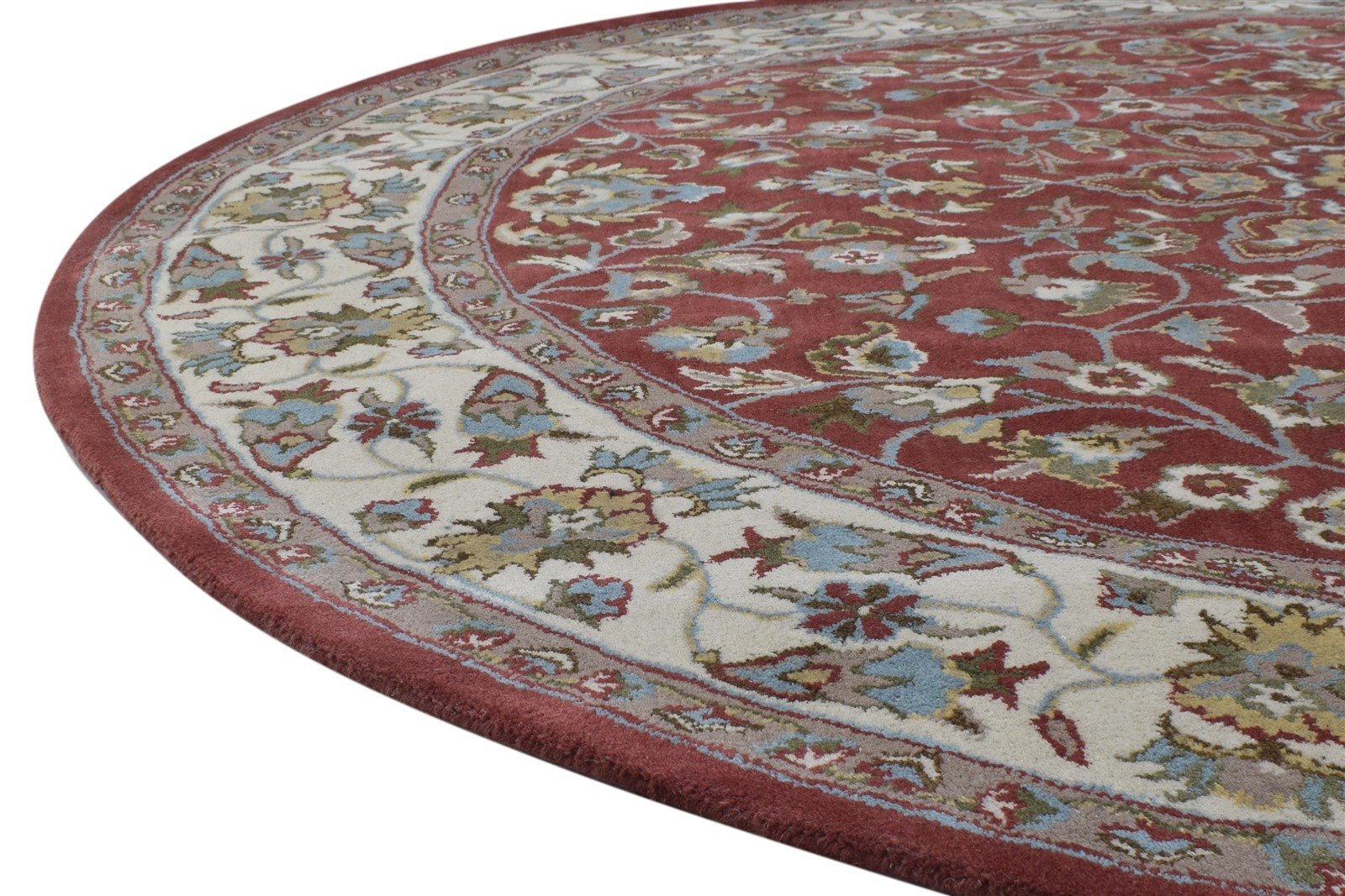 Red Wool Rug 8' X 8' Persian Hand Tufted Kashan Oriental Large Round 