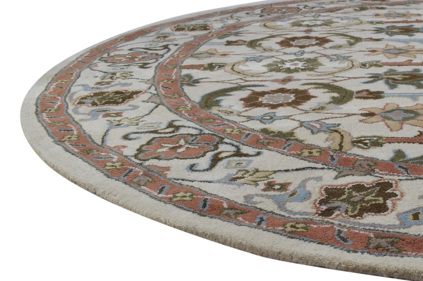 Cream Wool Rug 8' X 8' Persian Hand Tufted Kashan Oriental Large Round 