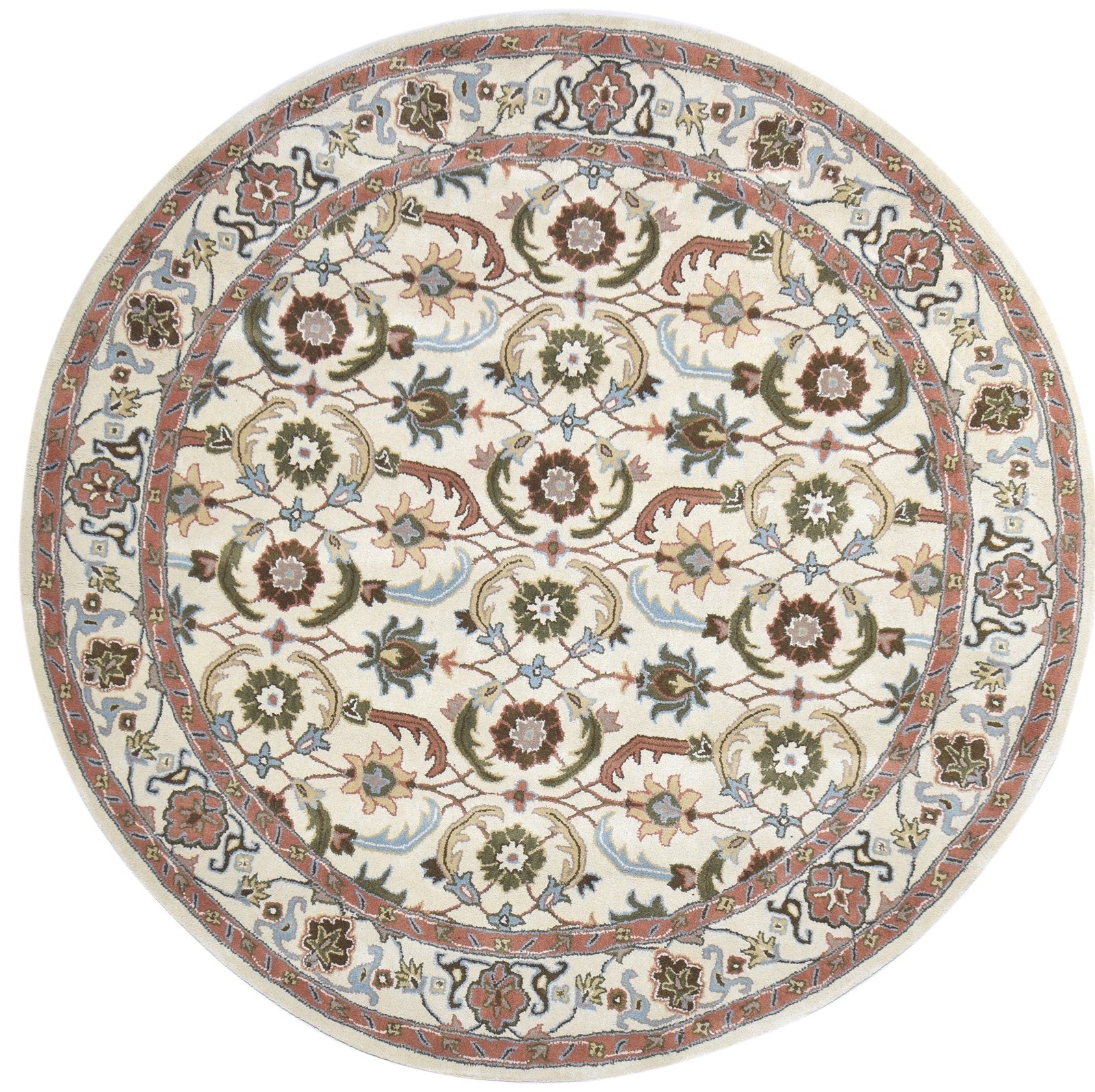 Cream Wool Rug 8' X 8' Persian Hand Tufted Kashan Oriental Large Round 