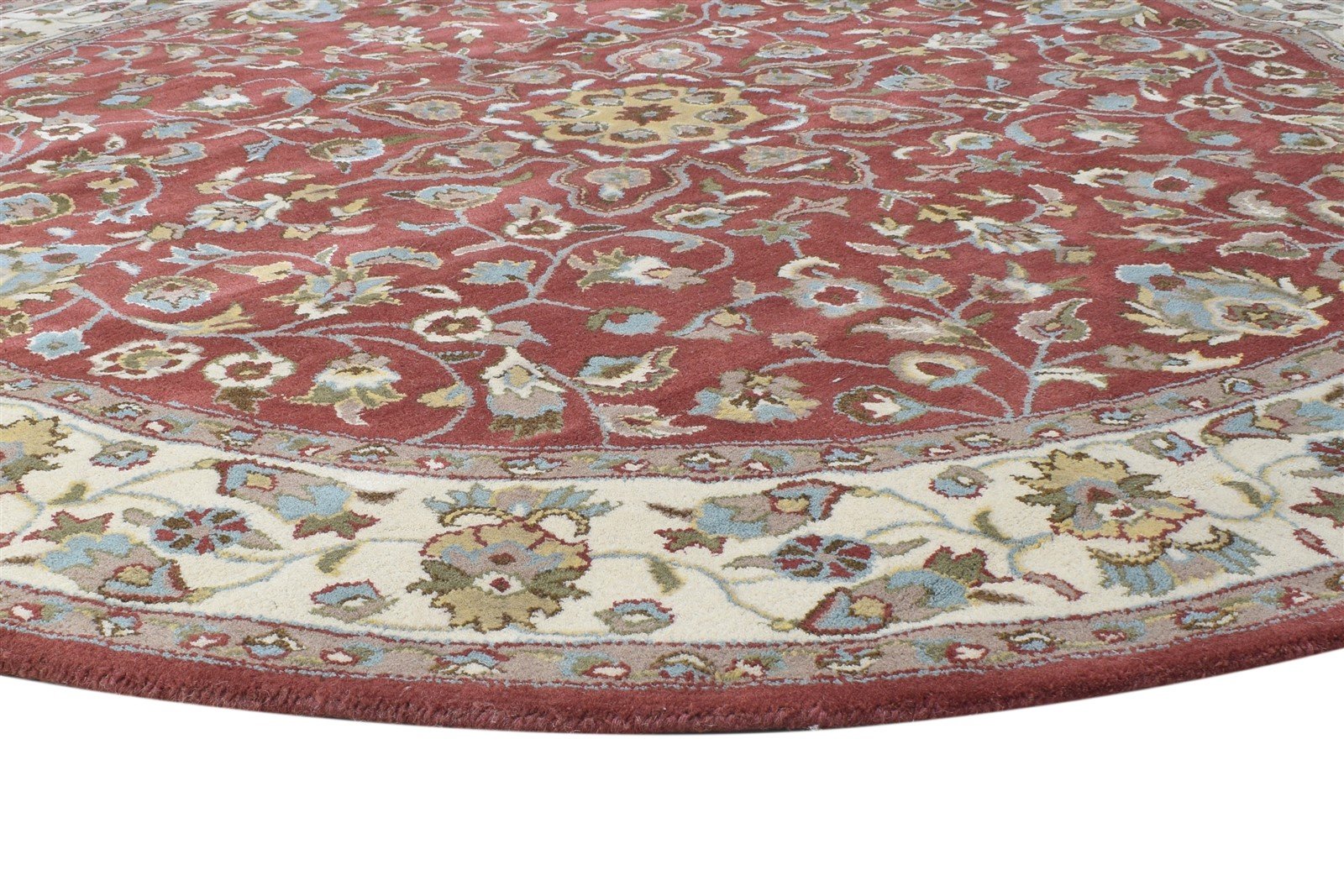 Wool Red Rug 8' X 8' Persian Hand Tufted Kashan Oriental Large Round 