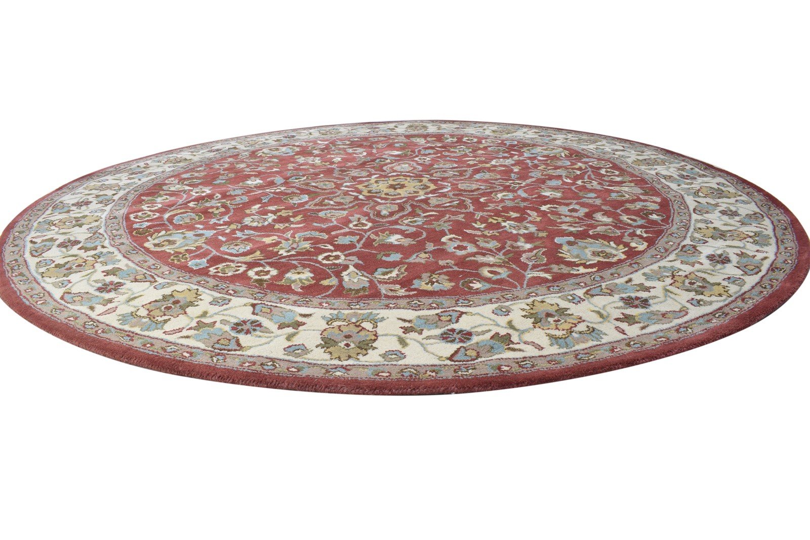 Wool Red Rug 8' X 8' Persian Hand Tufted Kashan Oriental Large Round 