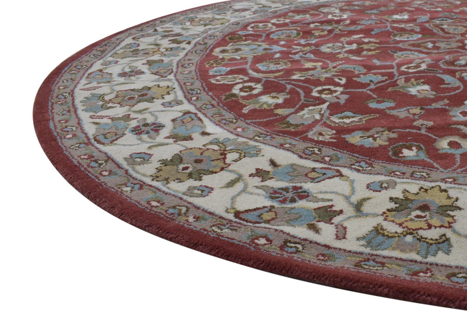 Wool Red Rug 8' X 8' Persian Hand Tufted Kashan Oriental Large Round 