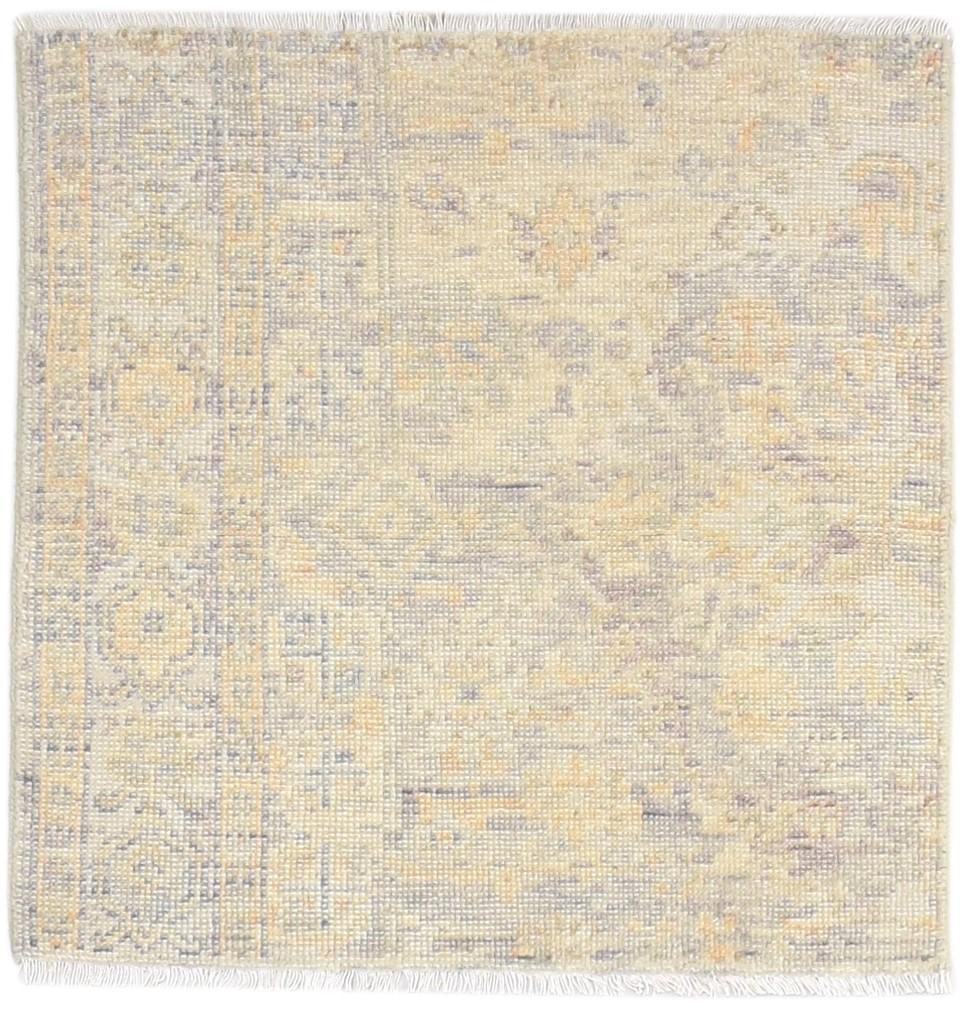 Hand Knotted Beige Wool Rug 3' X 3' Persian Oushak Oriental Small Carpet 