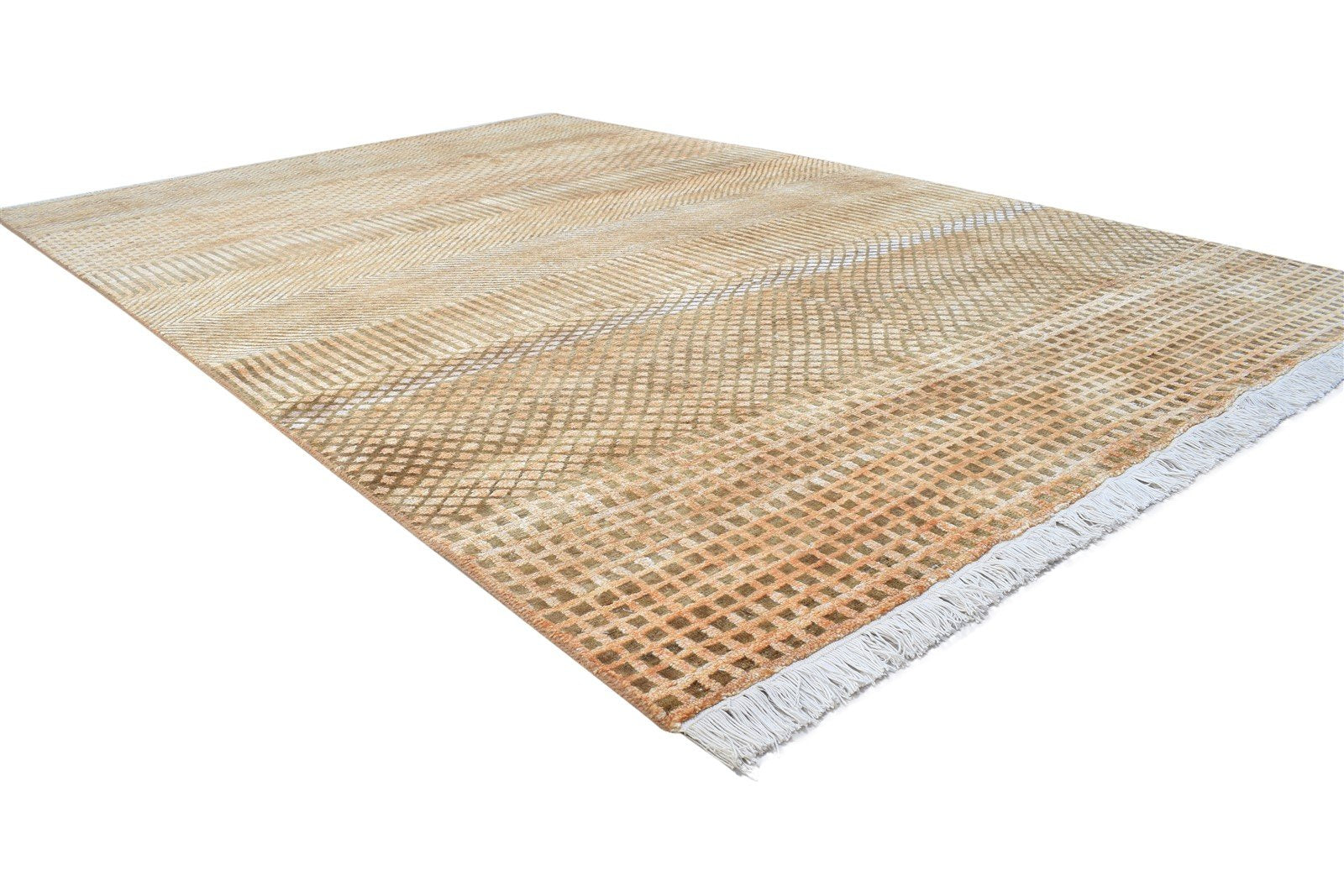 Wool Rust Rug 6' X 9' Modern Hand Knotted Agra Grass Trellis Room Size Carpet 