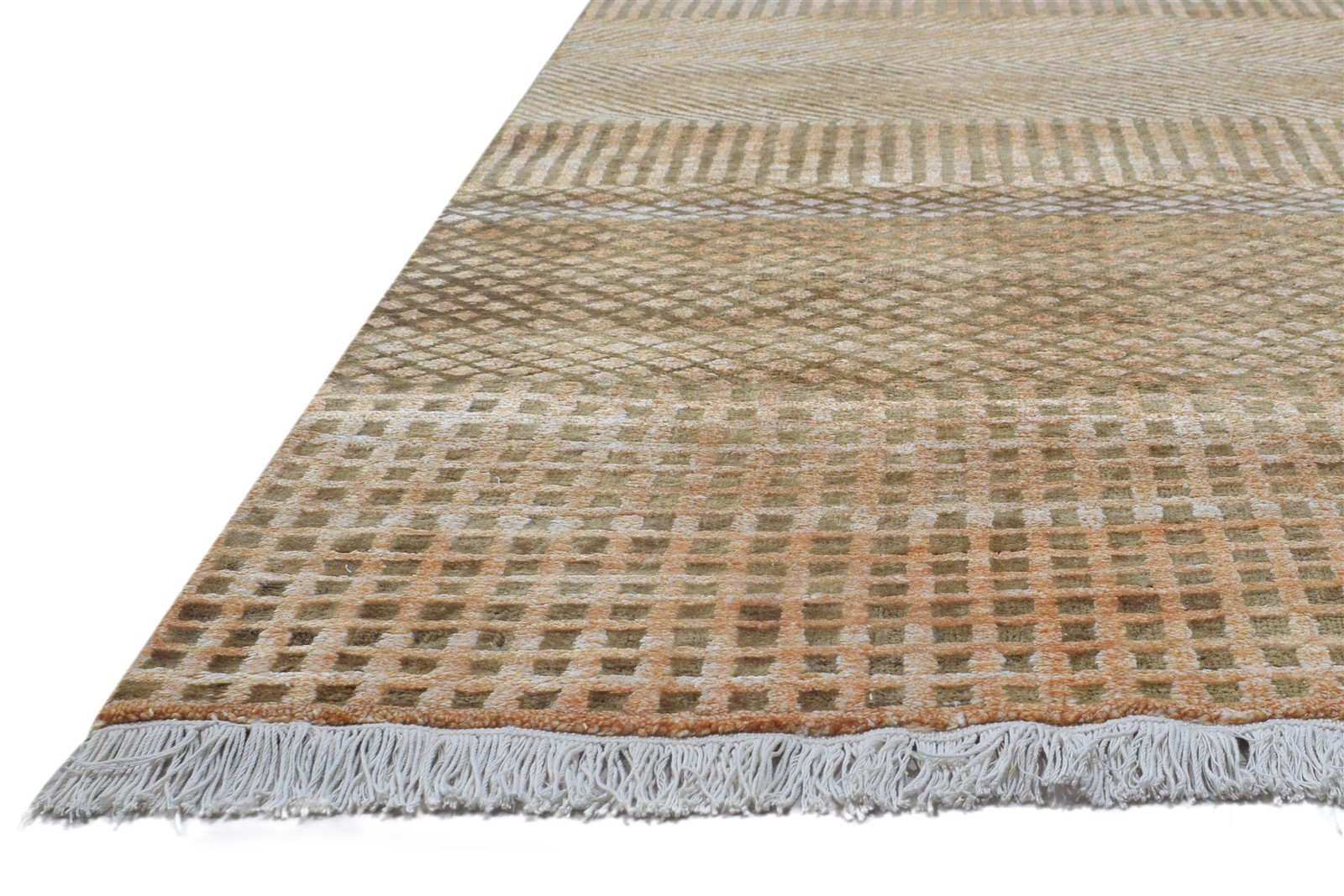 Wool Rust Rug 6' X 9' Modern Hand Knotted Agra Grass Trellis Room Size Carpet 