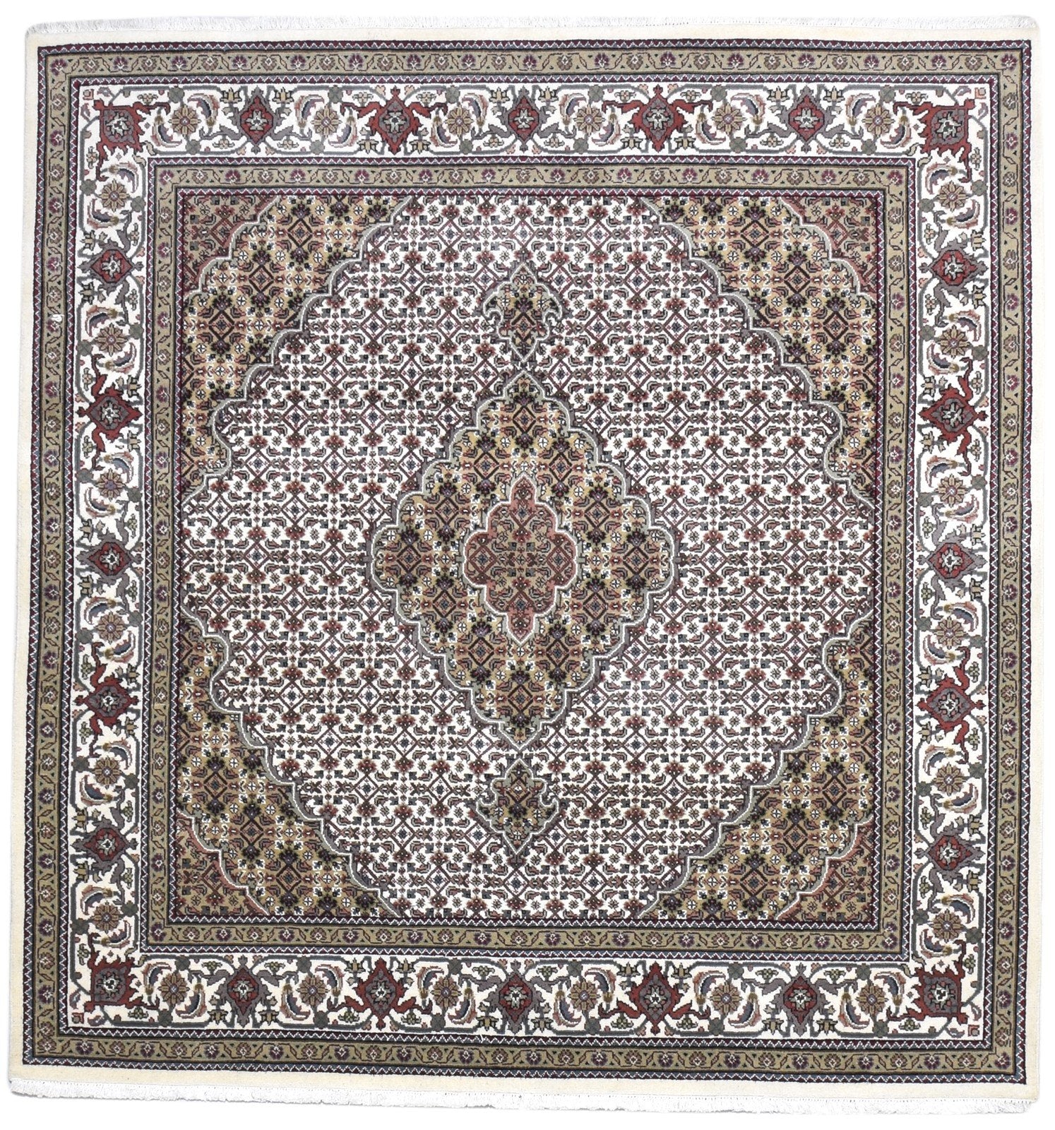 Wool Brown Rug 6' X 6' Persian Hand Knotted Bijar Oriental Room Size Carpet 