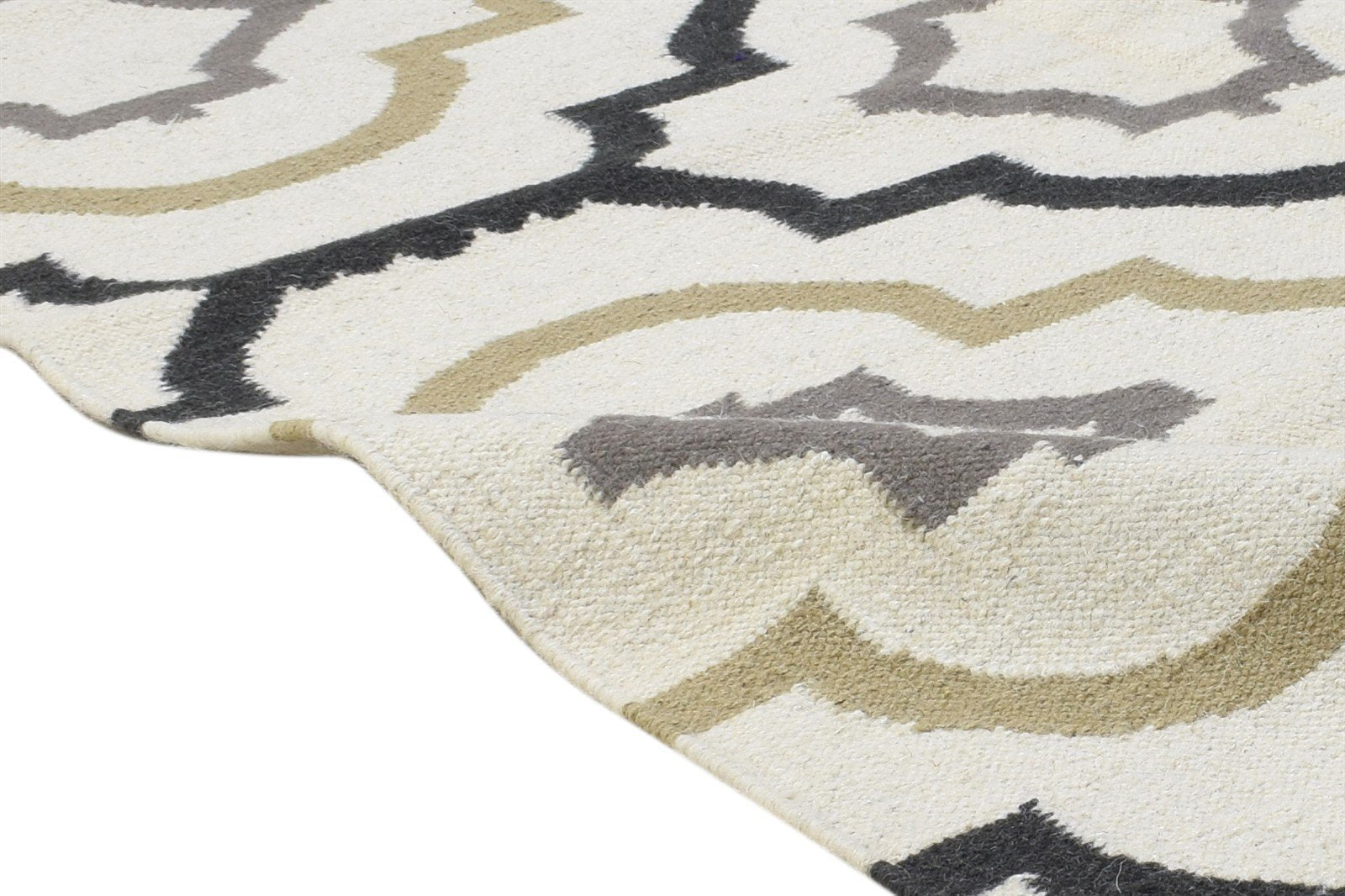 Off-White Wool Rug 4' X 5' Modern Dhurrie Moroccan Scroll Tile Room Size Carpet 