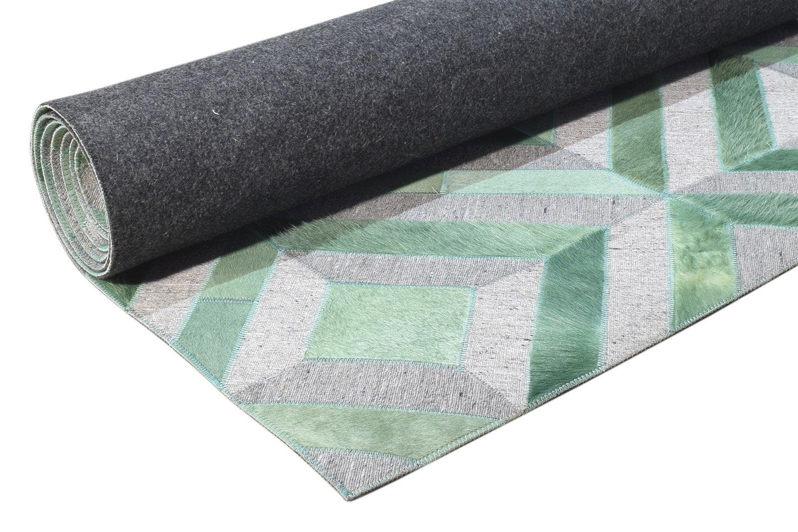 Green Leather / Cotton Rug 3X9 Modern Hand Woven Moroccan Diamond Small Runner 