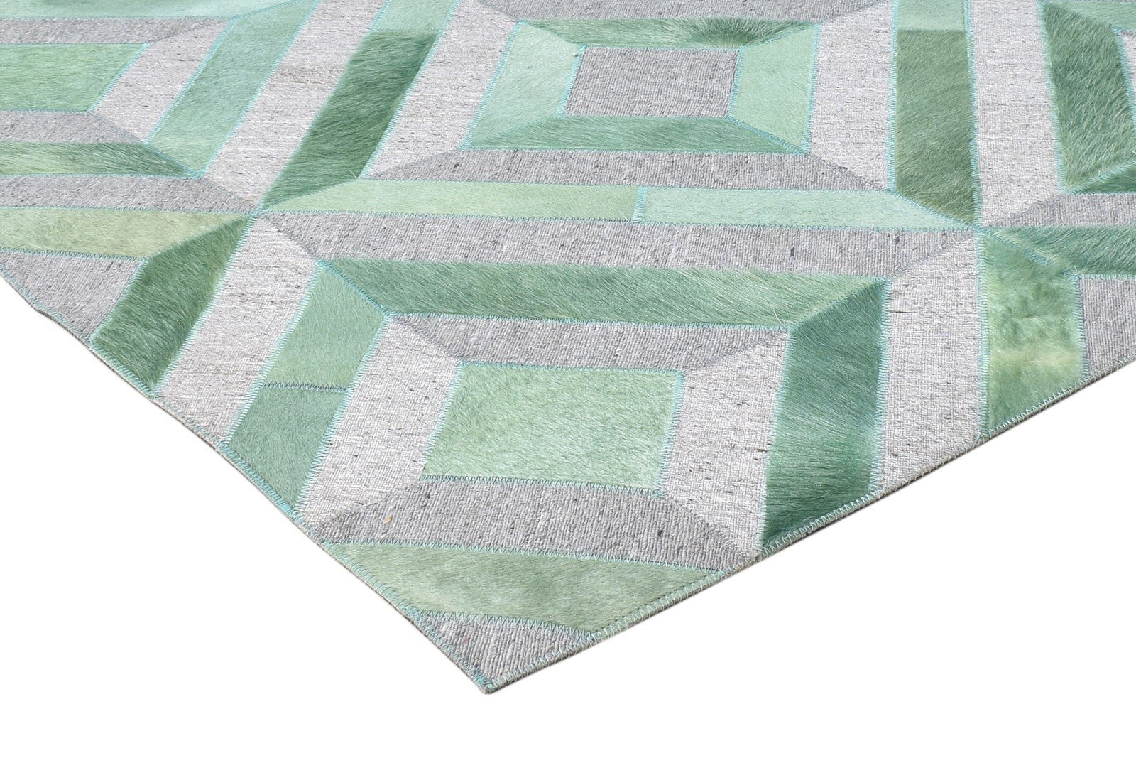 Green Leather / Cotton Rug 3X9 Modern Hand Woven Moroccan Diamond Small Runner 