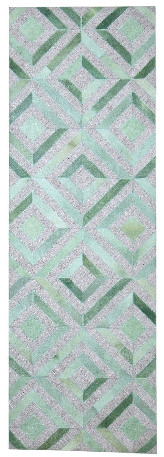 Green Leather / Cotton Rug 3X9 Modern Hand Woven Moroccan Diamond Small Runner 