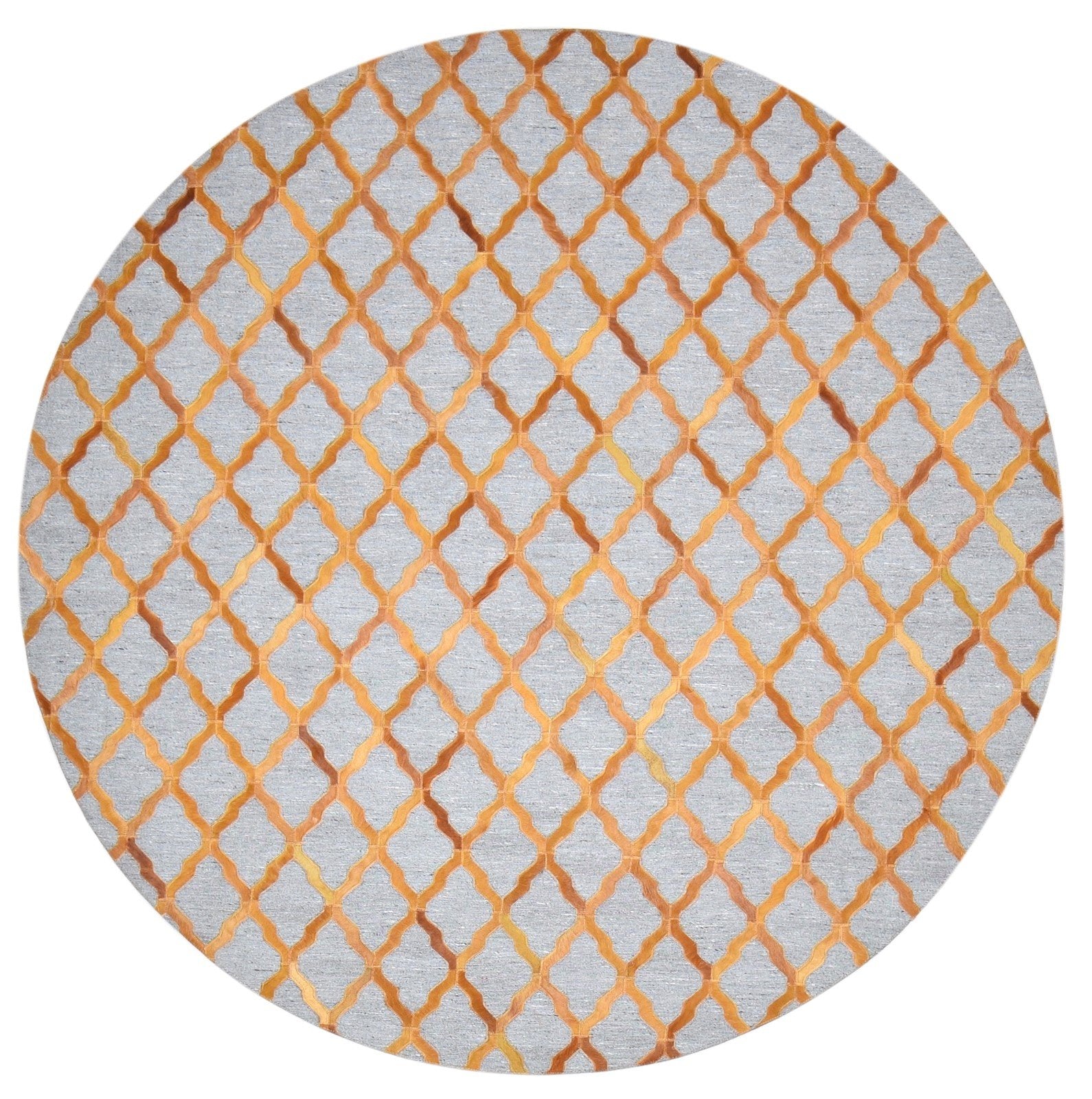 Gold Leather / Cotton Rug 6X6 Modern Hand Woven Moroccan Trellis Room Size Round 