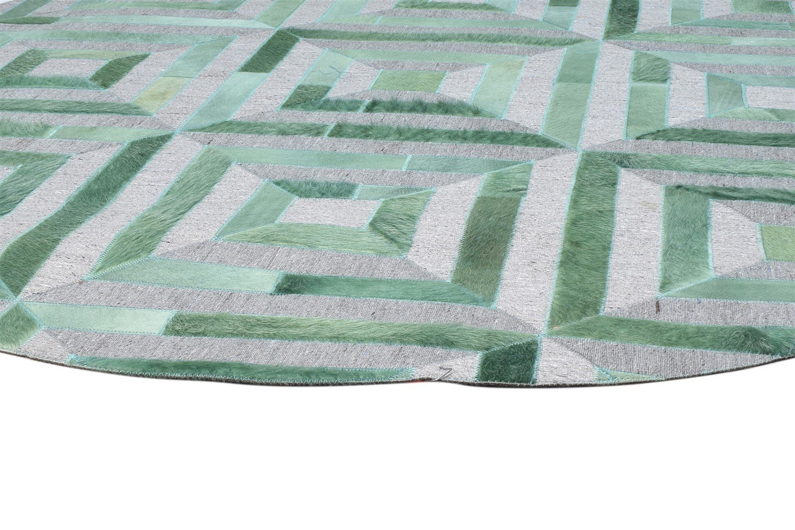 6X6 Rug Leather / Cotton Green Modern Hand Woven Moroccan Diamond Room Size 