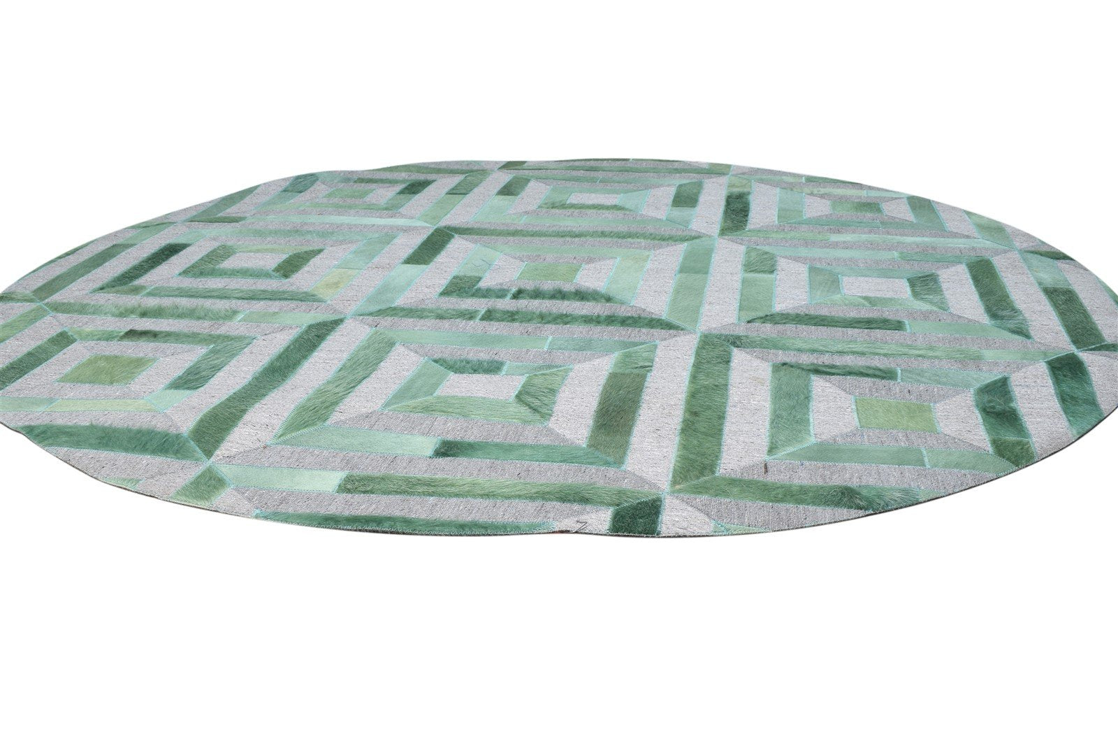 6X6 Rug Leather / Cotton Green Modern Hand Woven Moroccan Diamond Room Size 