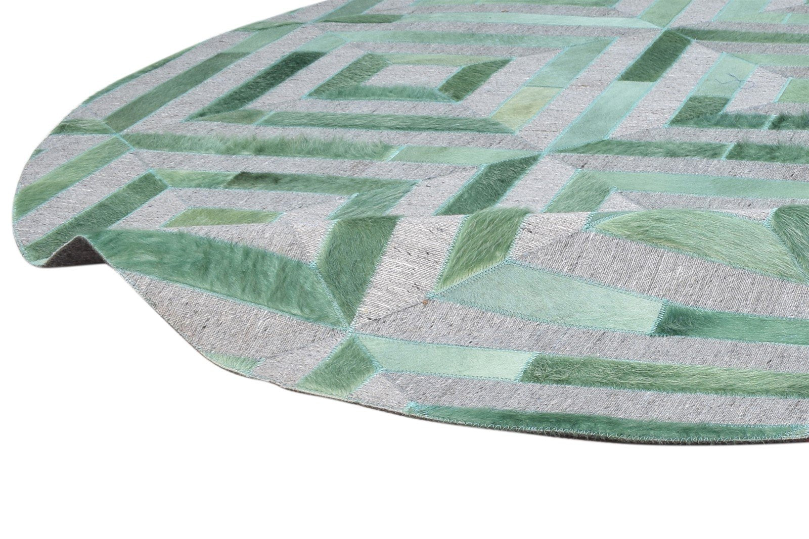 6X6 Rug Leather / Cotton Green Modern Hand Woven Moroccan Diamond Room Size 