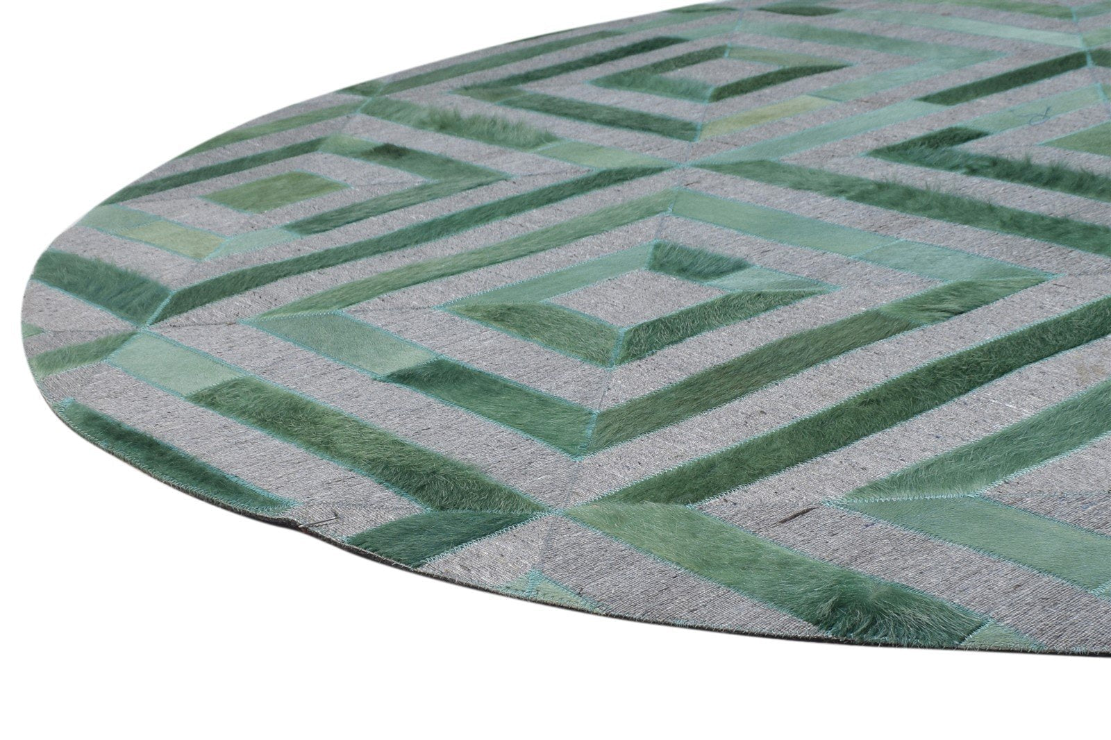 6X6 Rug Leather / Cotton Green Modern Hand Woven Moroccan Diamond Room Size 