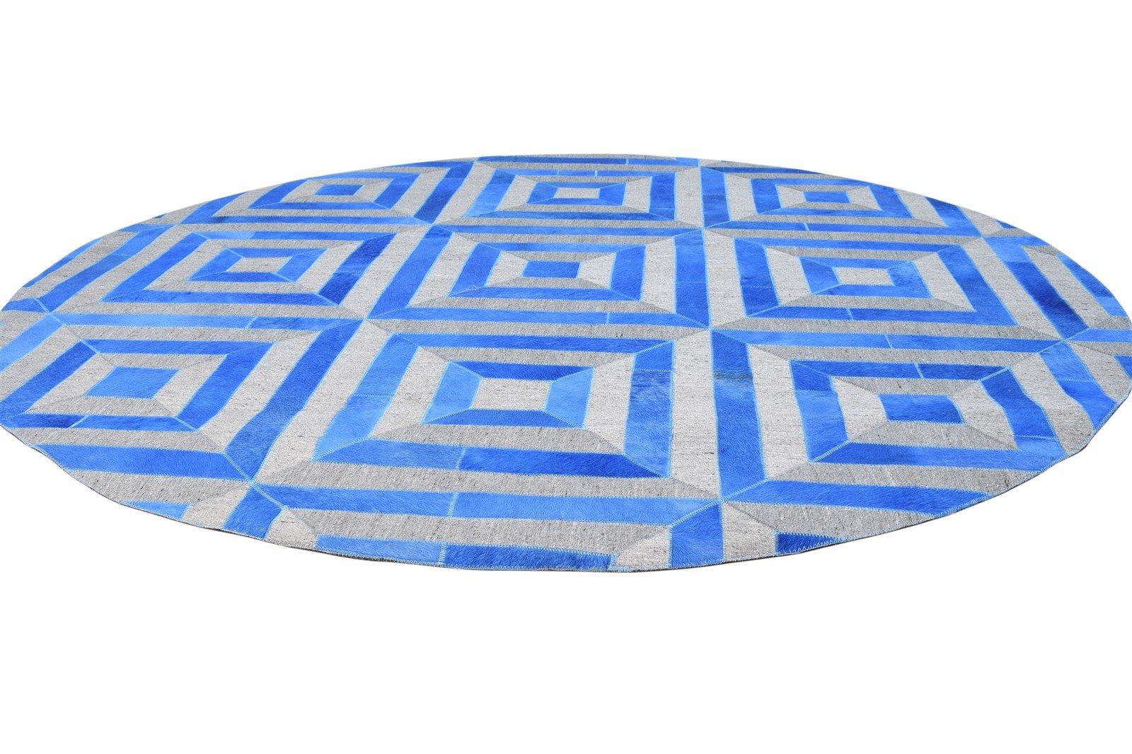 Blue Leather / Cotton Rug 6X6 Modern Hand Woven Moroccan Diamond Room Size Round 