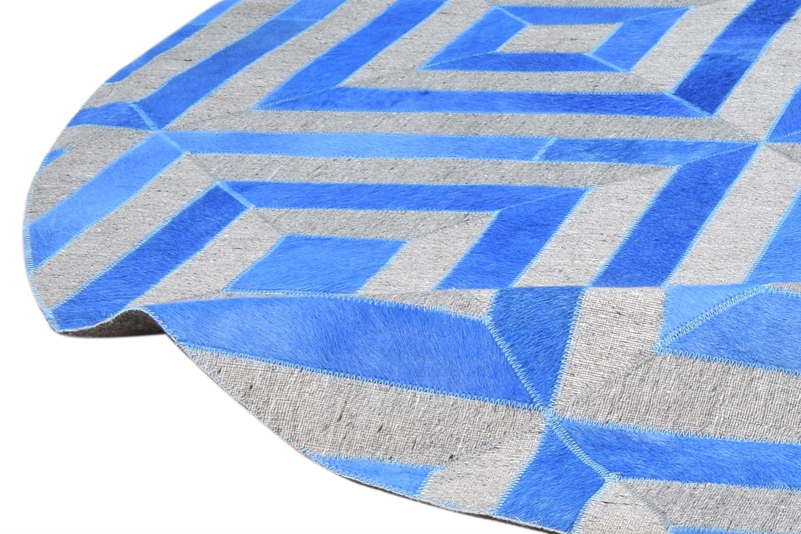 Blue Leather / Cotton Rug 6X6 Modern Hand Woven Moroccan Diamond Room Size Round 