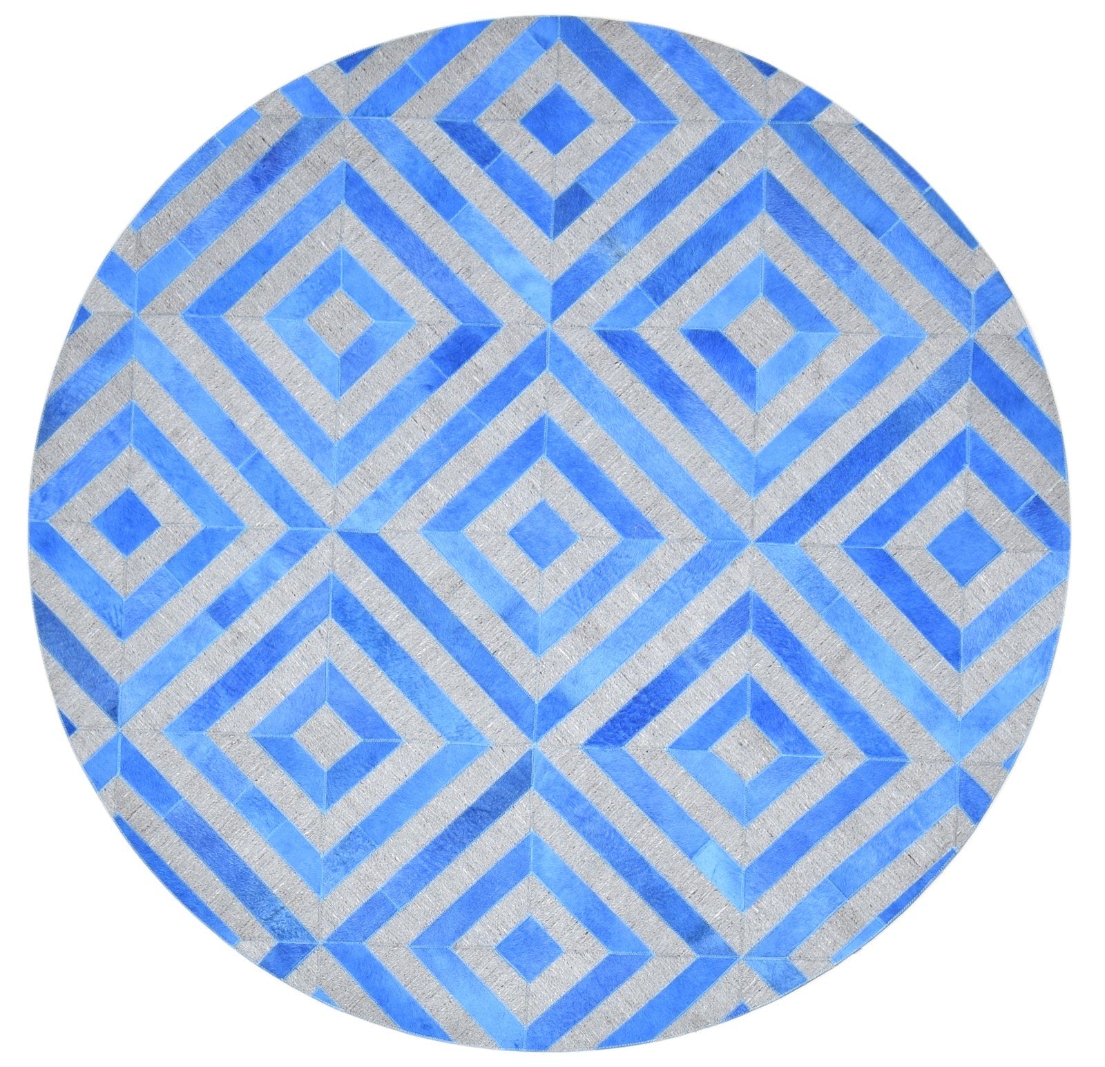 Blue Leather / Cotton Rug 6X6 Modern Hand Woven Moroccan Diamond Room Size Round 