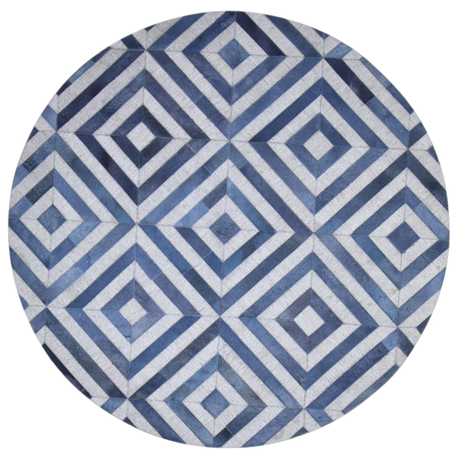 Hand Woven Blue Leather / Cotton Rug 6X6 Modern Moroccan Diamond Room Size Round 