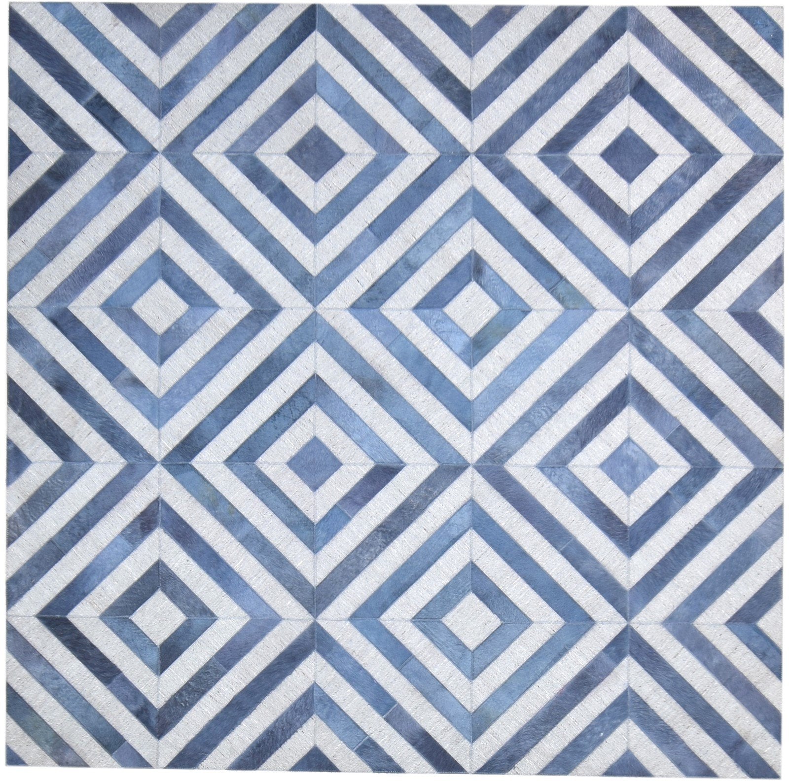 Blue Leather / Cotton Rug 6X6 Modern Hand Woven Moroccan Diamond Room Size 