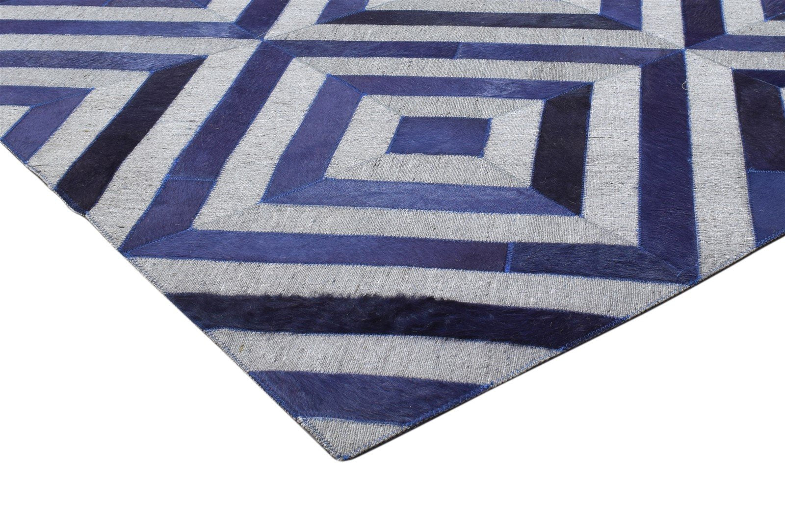 Leather / Cotton Blue Rug 6X6 Modern Hand Woven Moroccan Diamond Room Size 