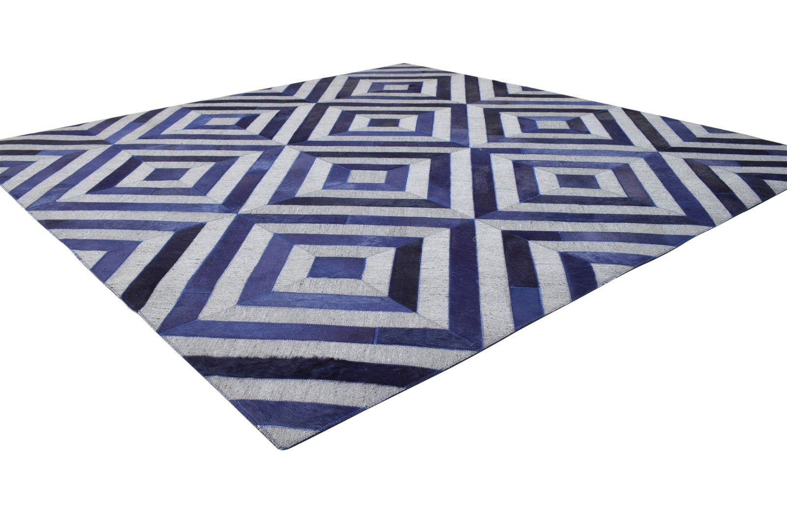 Leather / Cotton Blue Rug 6X6 Modern Hand Woven Moroccan Diamond Room Size 