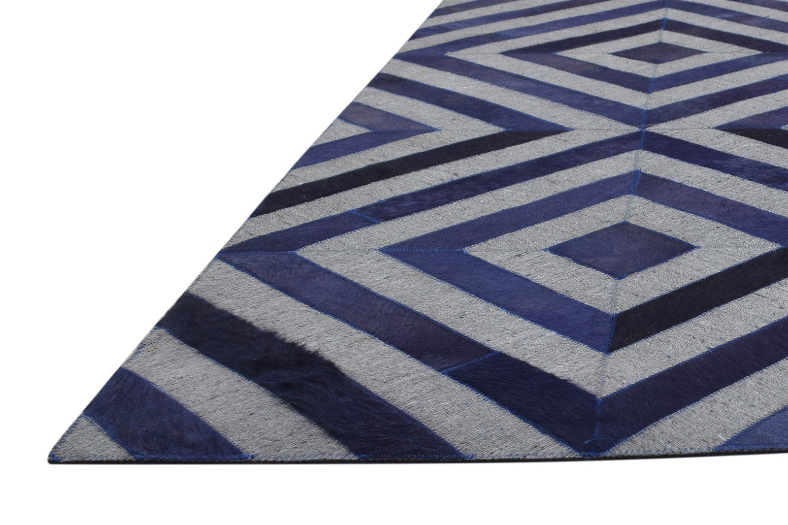 Leather / Cotton Blue Rug 6X6 Modern Hand Woven Moroccan Diamond Room Size 