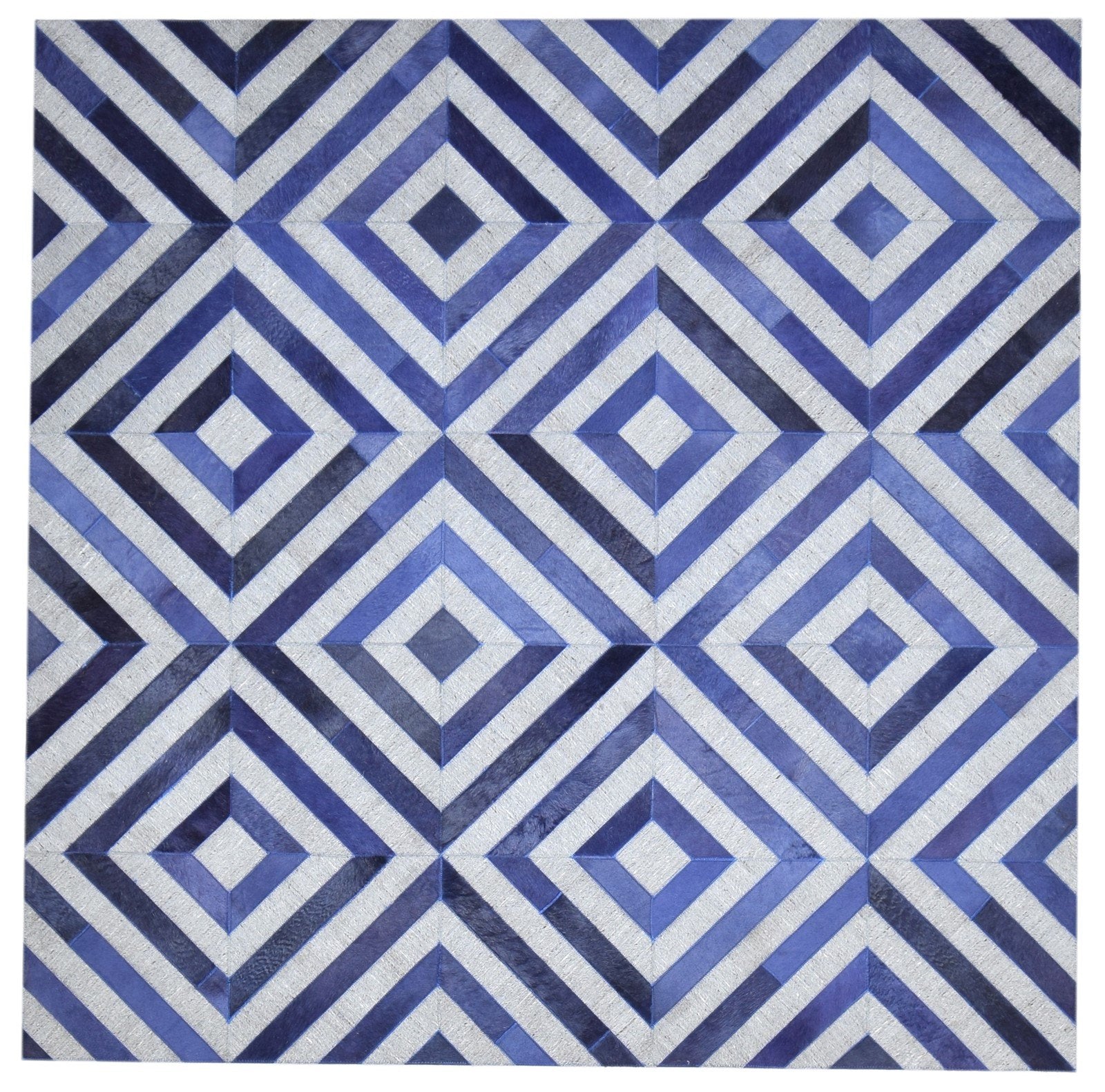 Leather / Cotton Blue Rug 6X6 Modern Hand Woven Moroccan Diamond Room Size 