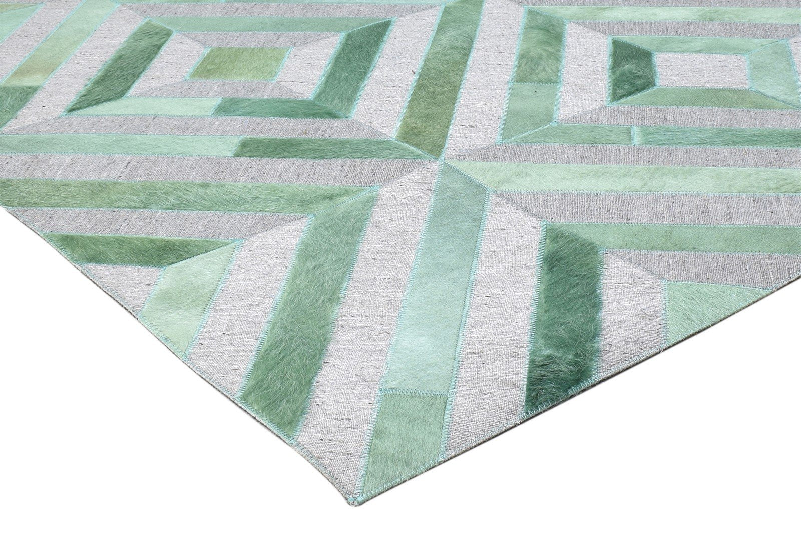 Green Leather / Cotton Rug 6X6 Modern Hand Woven Moroccan Diamond Room Size 