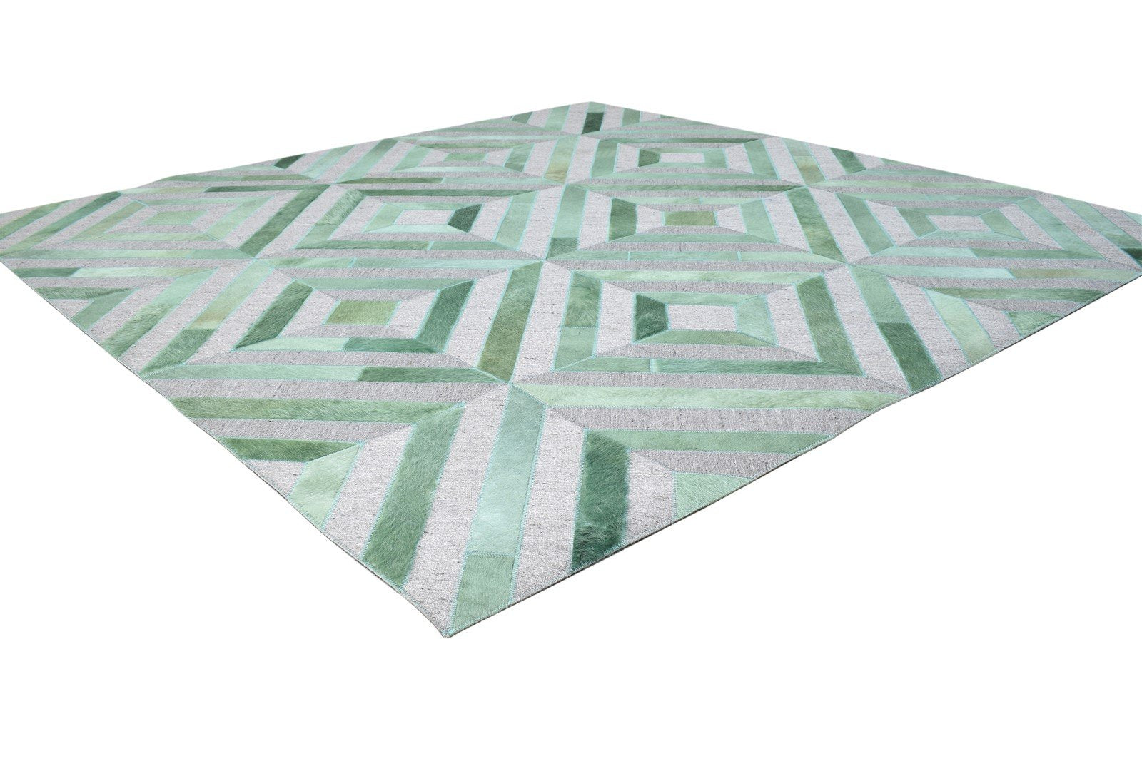 Green Leather / Cotton Rug 6X6 Modern Hand Woven Moroccan Diamond Room Size 