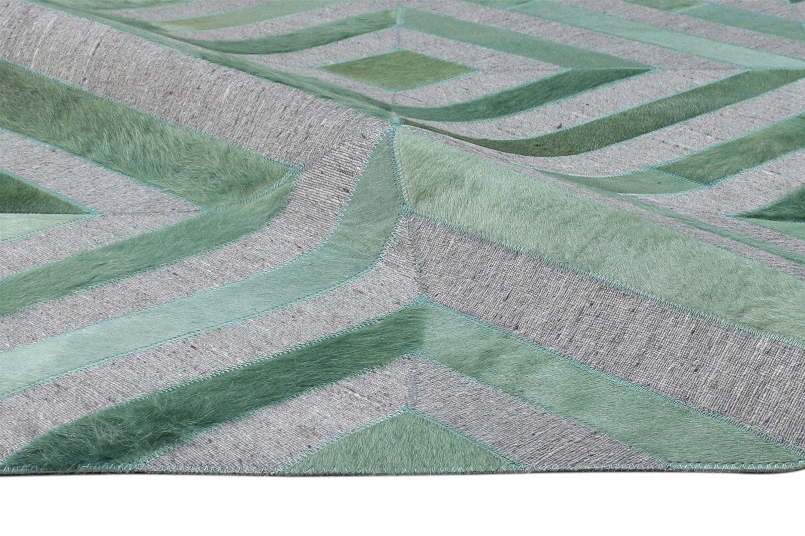 Green Leather / Cotton Rug 6X6 Modern Hand Woven Moroccan Diamond Room Size 