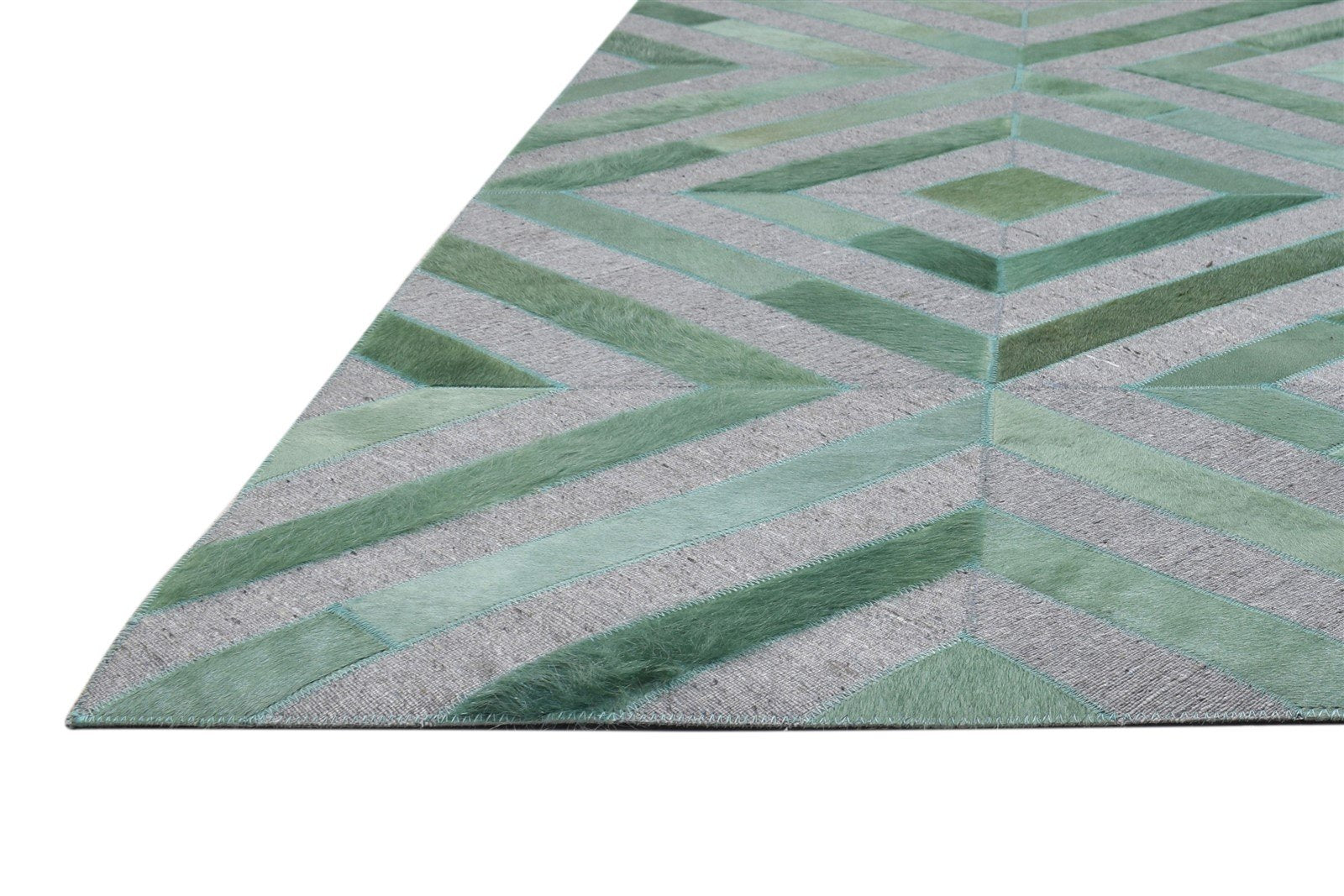 Green Leather / Cotton Rug 6X6 Modern Hand Woven Moroccan Diamond Room Size 