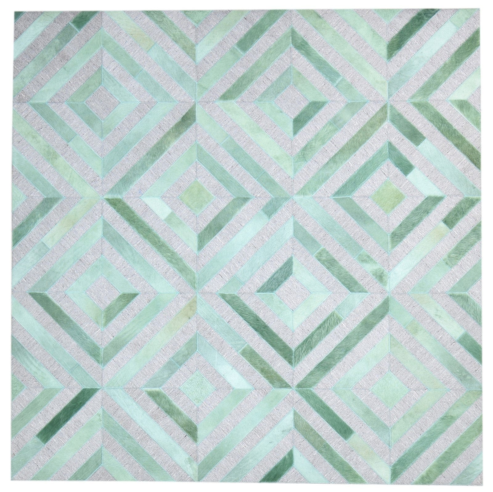 Green Leather / Cotton Rug 6X6 Modern Hand Woven Moroccan Diamond Room Size 