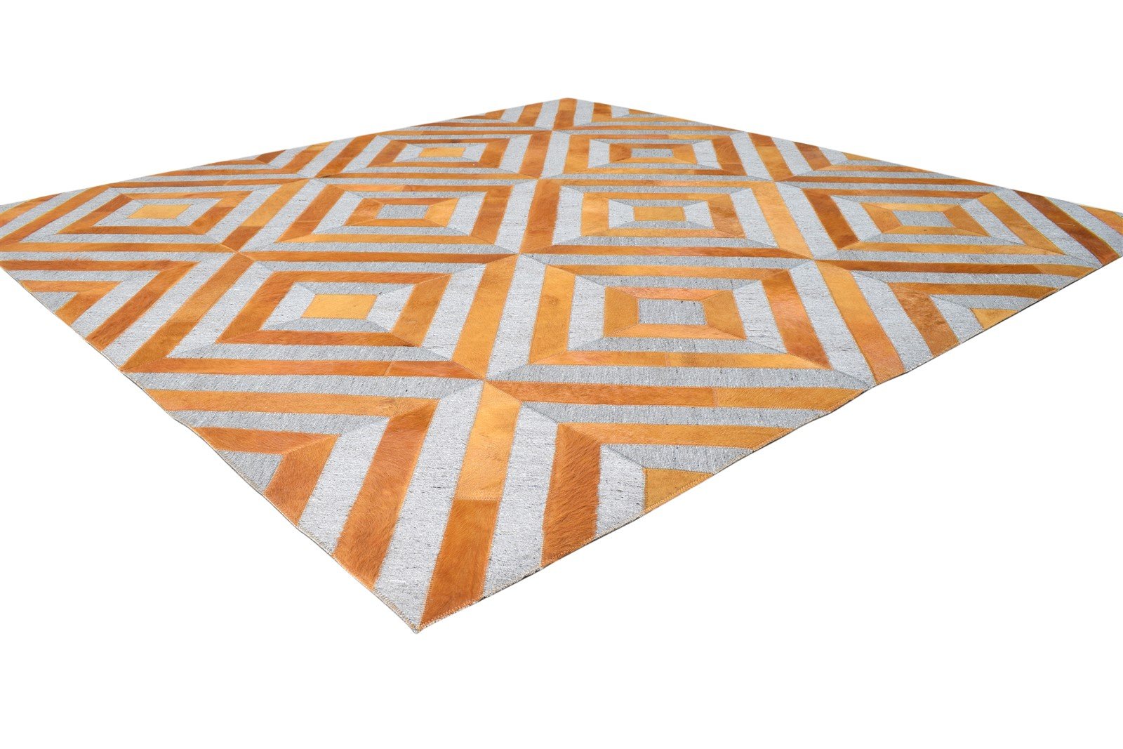 Leather / Cotton Gold Rug 6X6 Modern Hand Woven Moroccan Diamond Room Size 