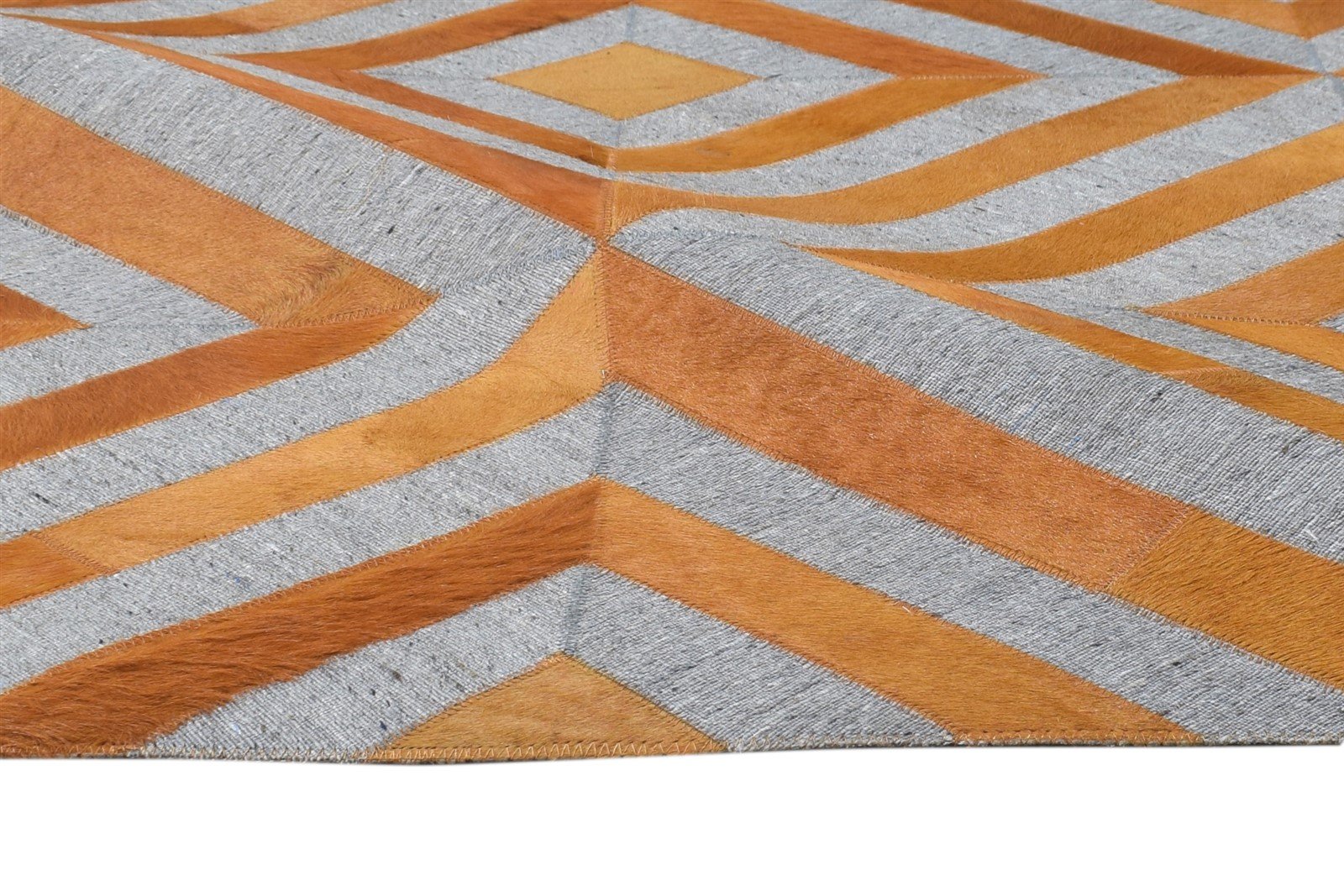 Leather / Cotton Gold Rug 6X6 Modern Hand Woven Moroccan Diamond Room Size 